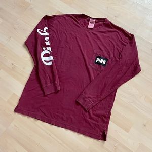 PINK Oversized Long Sleeve Lightly Distressed Top